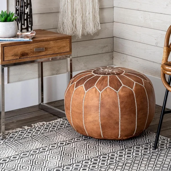 nuLOOM Handmade Moroccan Leather Ottoman Pouf