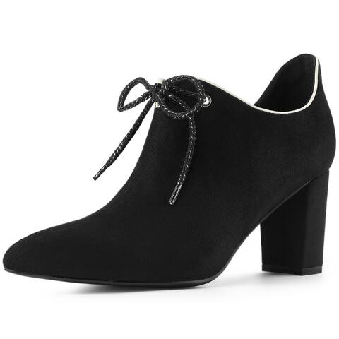 Women's Pointed Toe Chunky Heel Lace Up Ankle Booties
