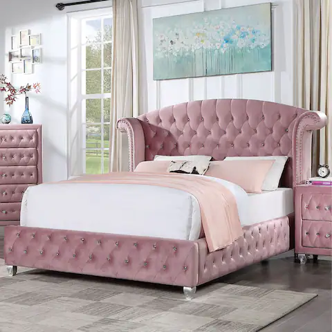 Vyvi Glam Pink 3-piece Upholstered Bedroom Set by Furniture of America