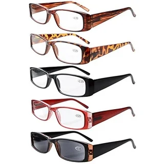 Eyekepper 5-Pack Spring Hinges Rectangular Reading Glasses Sun Readers+1.25