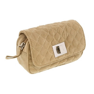 Scheilan Camel Suede Quilted Boxy Crossbody Bag - 6.5-4-2
