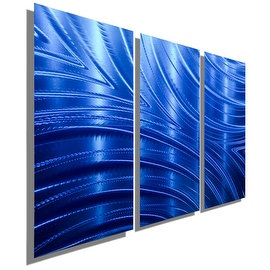Statements2000 3-Panel Blue Modern Metal Wall Art Painting by Jon Allen - Blue Synchronicity 3P
