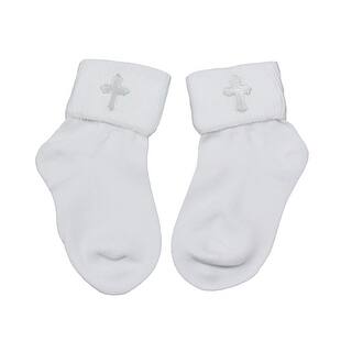 Solid White Cross Communion Bobby Socks for Boys