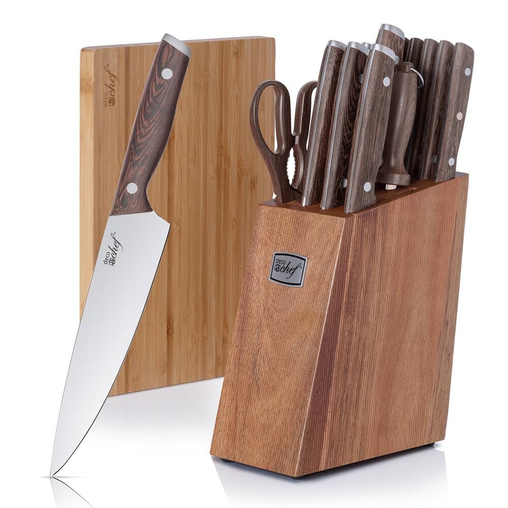 Deco Chef 16 Piece Kitchen Knife Set with Wedge Handles, Shears, Block, and Cutting Board