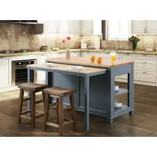 Design Element Medley 54-inch Grey Kitchen Island with Slide-out Table - N/A