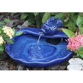 Smart Solar 21372R01 Ceramic Solar Koi Fountain, Blue Glazed Finish