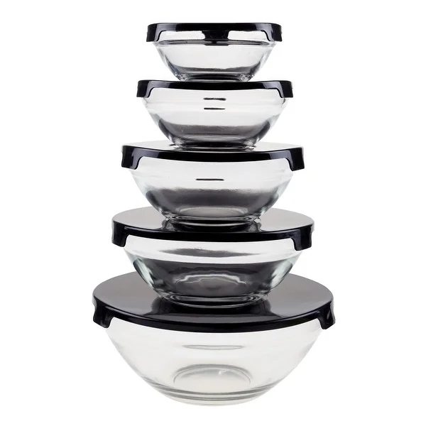 Glass Food Storage Containers with Snap Lids- 10 Piece Set with Multiple Bowl Sizes by Chef Buddy