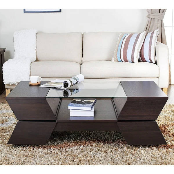 Anjin Enzo Contemporary 47-inch Glass Top Insert Two-tone 1-Shelf Coffee Table by Furniture of America