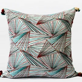 G Home Collection Luxury Green Changing Geometric Pattern Tassels Pillow 20"X20"