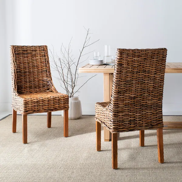 SAFAVIEH Dining Rural Woven St Thomas Indoor Wicker Brown Sloping Arm Chairs (Set of 2) - 20" x 24" x 39"
