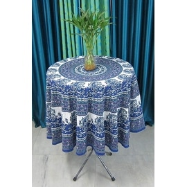 Handmade Cotton Paisley Mandala 100% Cotton 72" Round Gorgeous Tablecloth Blue