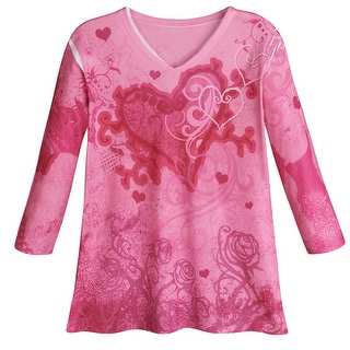 Women's Sweetheart Roses Pink Three Quarter Sleeve Shirt