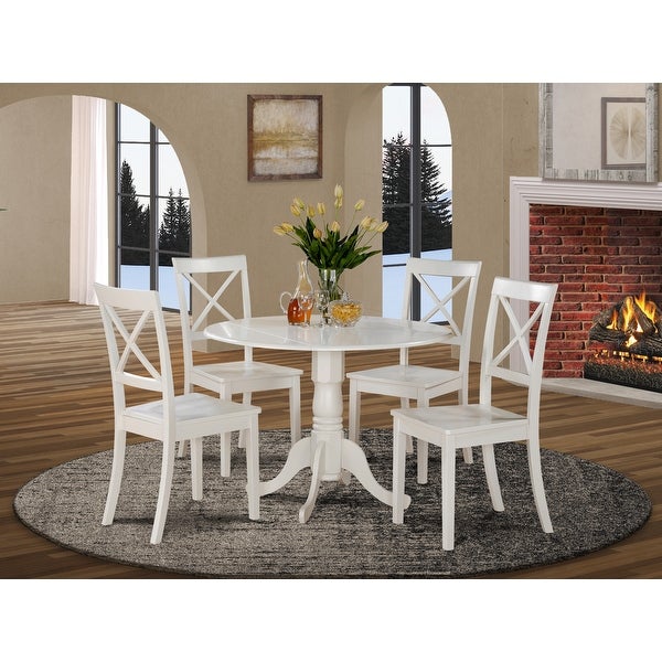 East West Furniture Piece Kitchen Table Set- a Round Dining Room Table and 4 Solid Wood Seat Chairs,Linen White
