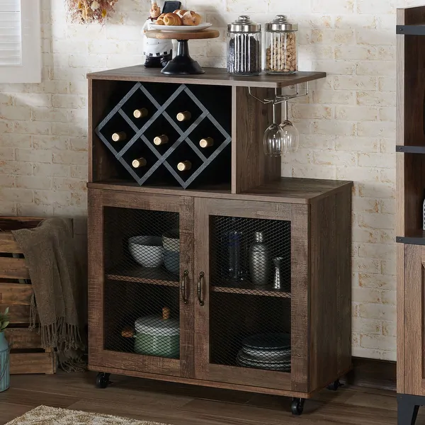 Furniture of America Laut Rustic Oak 4-shelf Mini Bar w/ Wine Rack