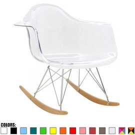 2xhome - Eames Chair Style Molded Modern Plastic Armchair - Contemporary Accent Retro Rocker Chrome Steel Eiffel Base