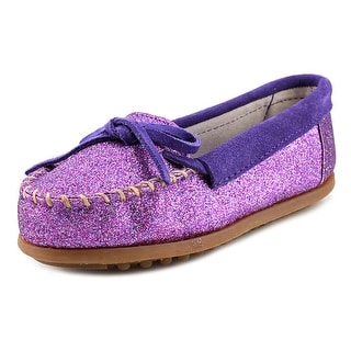 Minnetonka Glitter Moccasin Youth Round Toe Synthetic Purple Loafer