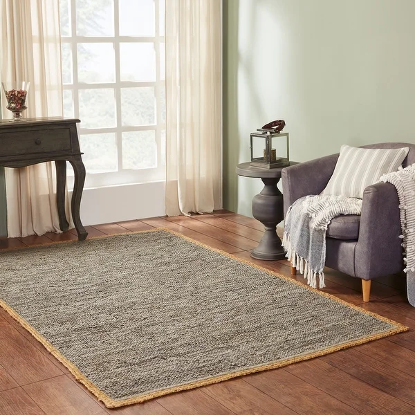 Superior Hand-Woven Firma Leather Cotton and Jute Area Rug