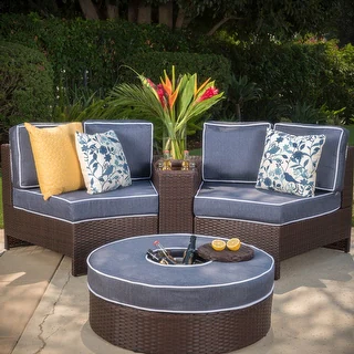 Link to Madras Zanzibar Outdoor 4 Seater Wicker Curved Sectional Set with Ottoman by Christopher Knight Home Similar Items in Outdoor Sofas, Chairs & Sectionals
