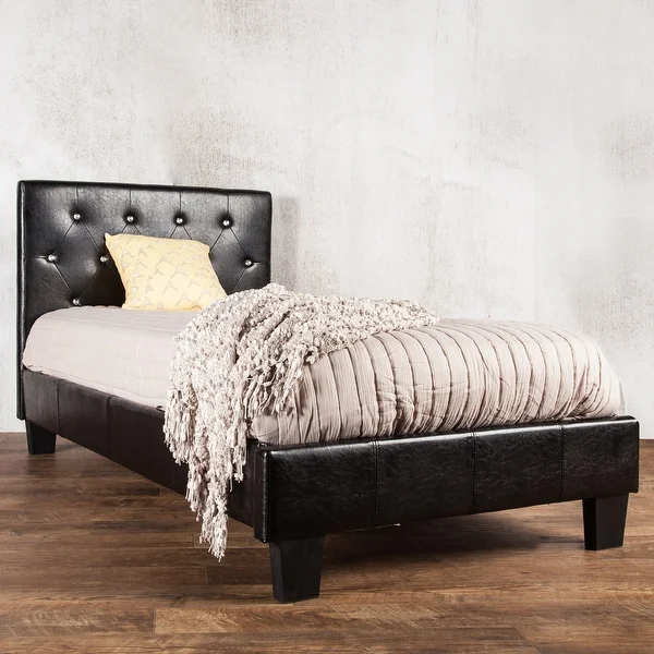 Silver Orchid Heston Tufted Twin Faux Leather Platform Bed