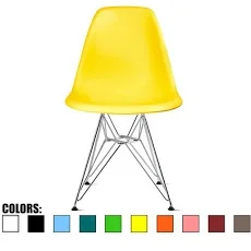 2xhome Yellow - Eames Style Molded Bedroom & Dining Room Side Ray Chair with Eiffel Metal Leg Base