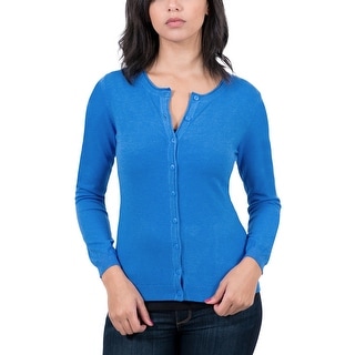 Real Cashmere Cobalt Blue CrewNeck Cardigan Womens Sweater