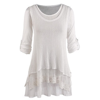 Women's Tunic Top - Roll Tab Sleeve Blouse and Gauzy White Tank Set (4 options available)