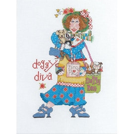 Bucilla Alma Lynne Counted Cross Stitch Kit, 7-Inch by 10-3/4-Inch, Doggy Diva