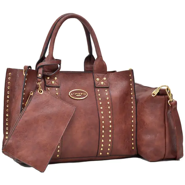 Dasein 3PCS Middle Studded Tote Handbag with Detachable Organizer Bag