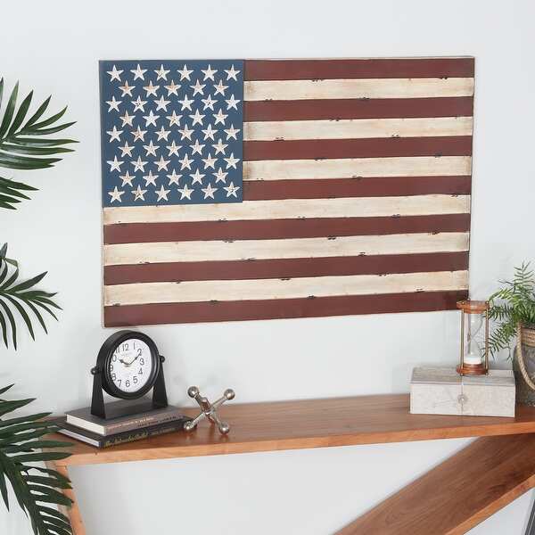 slide 2 of 35, Red White Blue Iron Metal Vintage Traditional American Flag Wall Decor 38 x 1.5 x 26