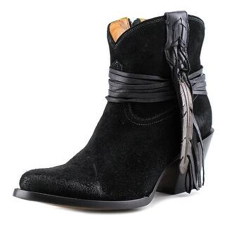 Lucchese Shorty W/Fringe Women Round Toe Suede Black Western Boot