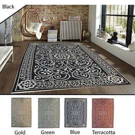 5x8 Feet Black Gold Green Blue Terracotta Modern Contemporary Indoor Outdoor Area Rug Carpet