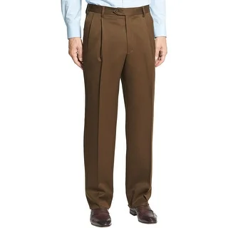 Berle Milan Super 100s Wool Gabardine Pleated Front Dress Pants Brown 31