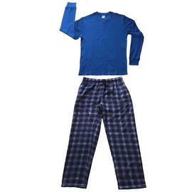 Men Cotton Thermal Top & Fleece Lined Pants Pajamas Set (Blue)