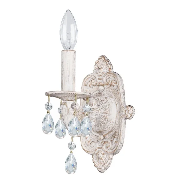Paris Market Vintage 1-light Clear Crystal Accent White Sconce - 6.25'' W x 9.5'' H x 6.25'' D