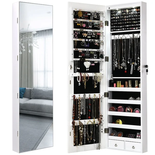 Wall Door Jewelry Armoire Cabinet with Full-Length Mirror