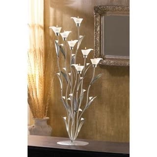 Delicate Frosted Silver Lily Blooms Candle Holder