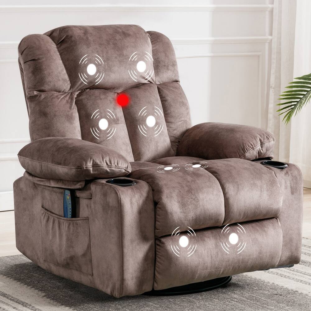 Swivel Rocker Recliner Chair, Manual Nursery Rocking Recliner Chair with 2 Cup Holder