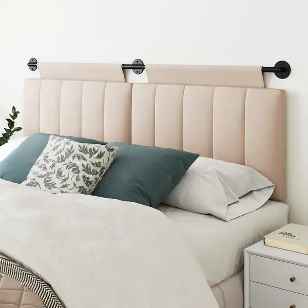Nathan James Remi Wall Mount Tufted Headboard with Adjustable Straps and Black Metal Rail