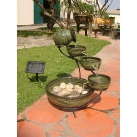 Smart Solar 23931R01 Ceramic Solar Cascading Fountain, Glazed Green Bamboo Desig
