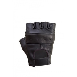 Unisex Premium Cowhide Leather Half Finger Cycling/Riding/Gym Gloves Black G1
