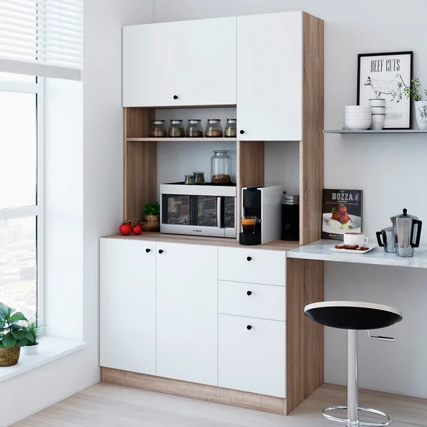Living Skog 71'' Pantry Kitchen Storage Cabinet White Large For Microwave