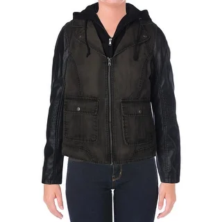 Kenneth Cole Reaction Womens Web Buster Fauz Leather Center Zip Jacket