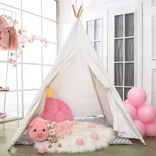 Link to Wooden Poles Kids Playhouse Canvas Teepee Play Tent Raw White Similar Items in Pretend Play