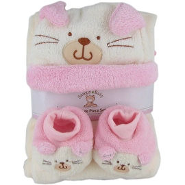 Snugly Baby 3 Pc Set Pink Fleece Baby Blanket w/ Booties & Hat