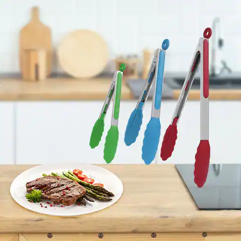 Stainless Steel Kitchen Tongs Set Silicone Cooking Tongs 3Pcs