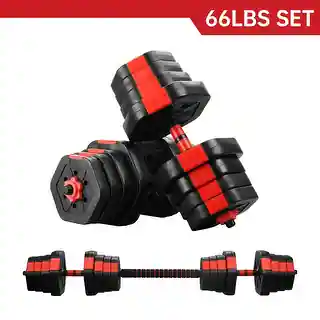 Ainfox 2 in 1 Adjustable Dumbbell Set 33/44/66 Lbs Gym Workout Dumbbell Set with Connecting Rod