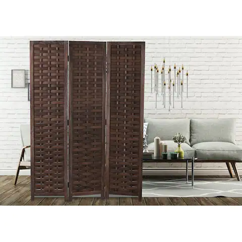 COZAYH 3-Panel 67" Full Shading Paulownia Solid Wood Frame Room Divider Privacy Screen