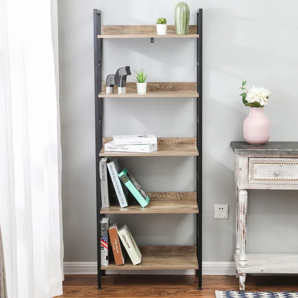Wood and Metal 5-Shelf Etagere Bookcase