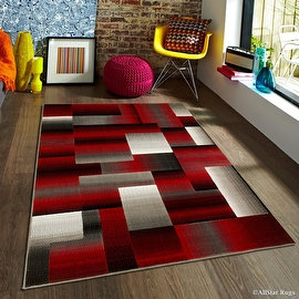 Red Allstar Modern. Contemporary Woven Area Rug. Drop-Stitch Weave Technique. Carved Effect. Vivid Pop Colors (7' 10" x 10')