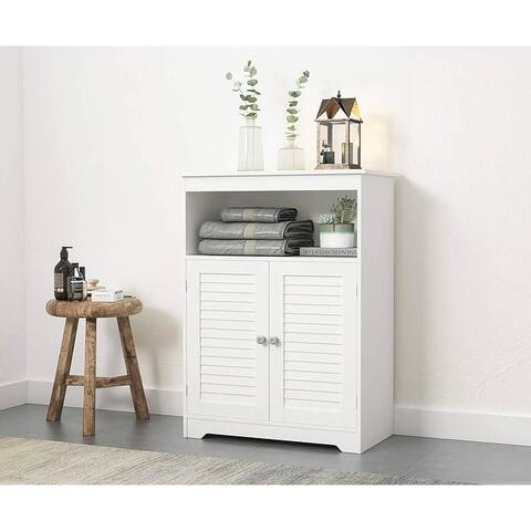 Spirich Bathroom Floor Cabinet with Double Louvered Doors and Adjustable Shelves, Free Standing Bathroom Storage Cabinets